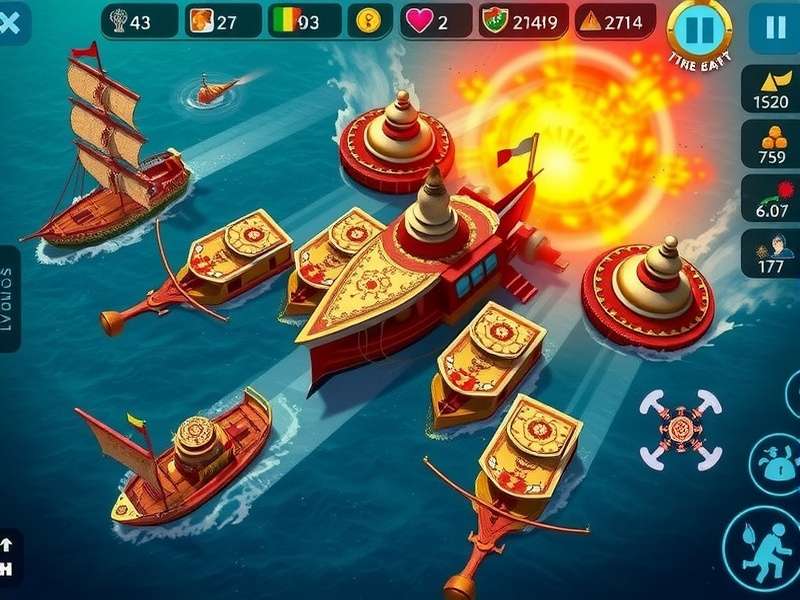 Ocean Battle Titan gameplay screenshot showing naval combat